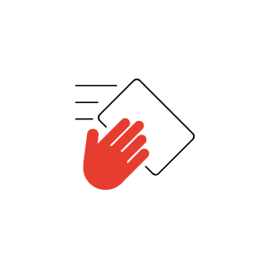 Pictogramme d'une main qui nettoie avec une lingette